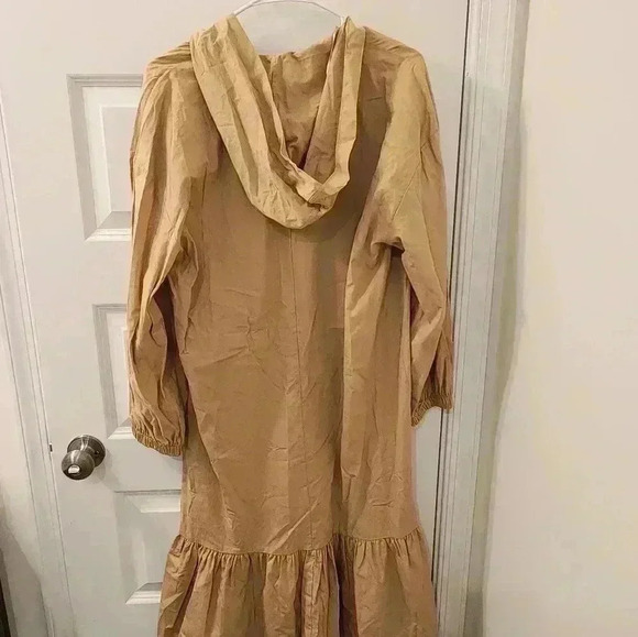Zara Hooded Beige Poplin Dress Size Small Tan V Neck #S490 - Picture 2 of 5